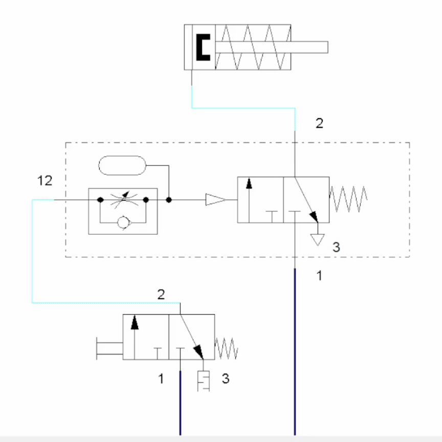 Diagrama de funcionamento do Temporizador Pneumático